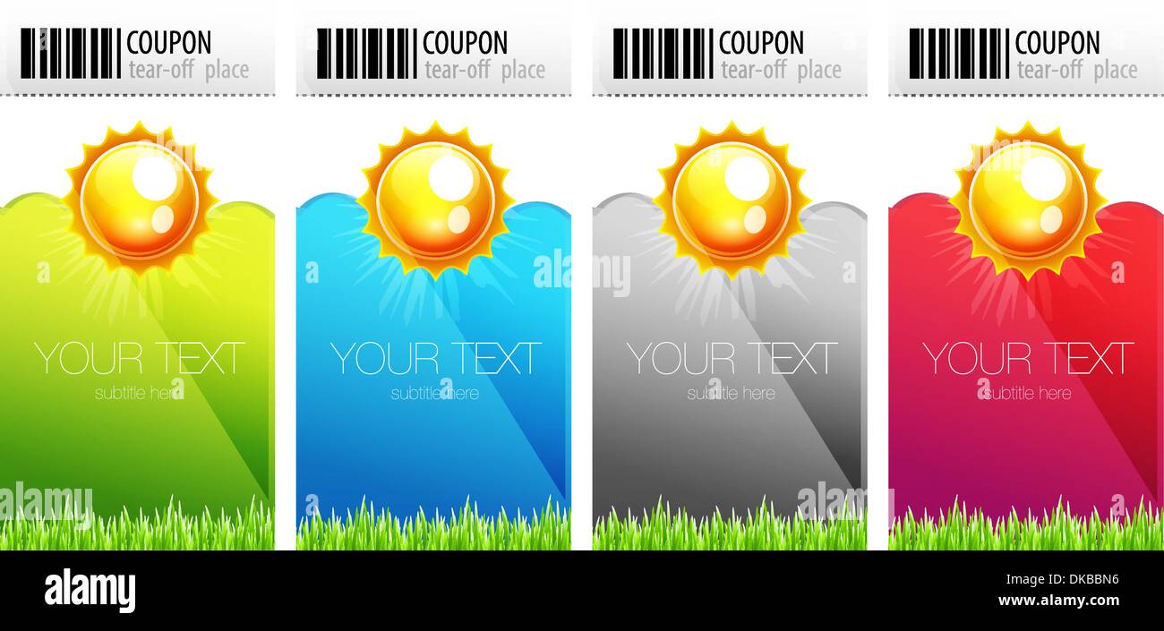 Vector colorful coupons with sun and sky Stock Vector