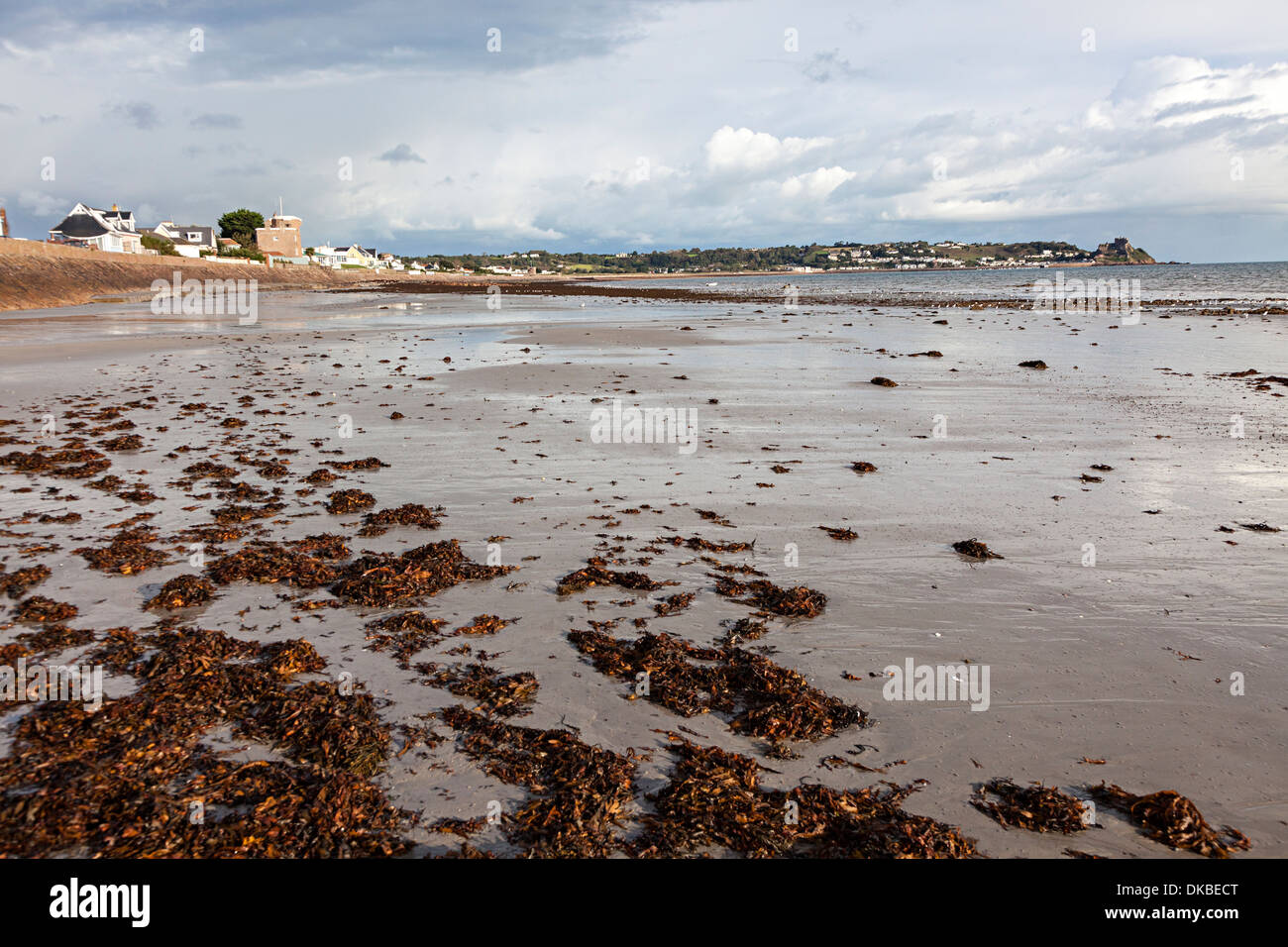 Beach and coastline, La Rocque, Jersey, Channel Islands, UK Stock Photo