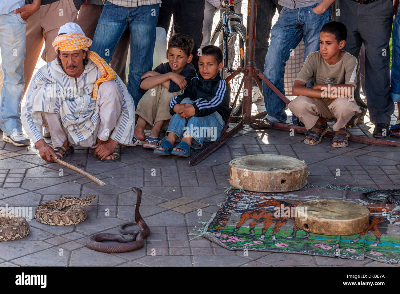 Snake Charmer, Jemaa el-fna Square, Marrakech, Morocco Stock Photo