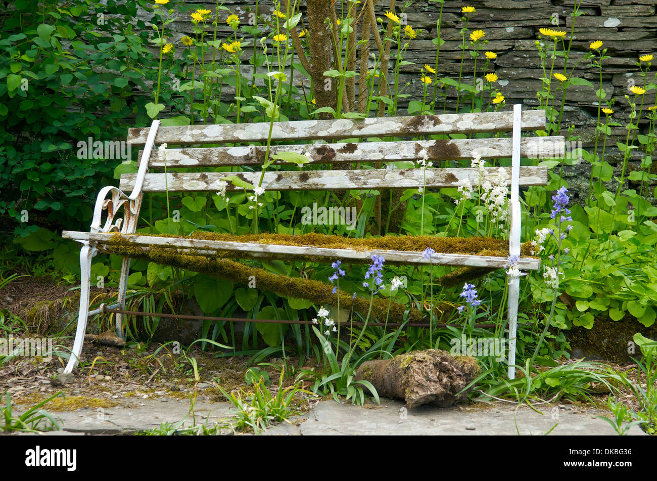 Broken garden bench, UK Stock Photo Alamy