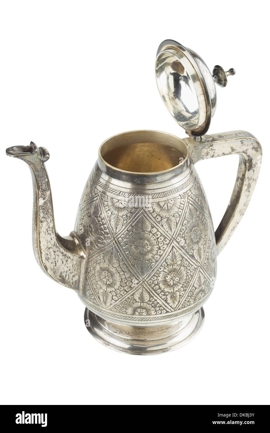 retro silver teapot, jug isolated on white background Stock Photo