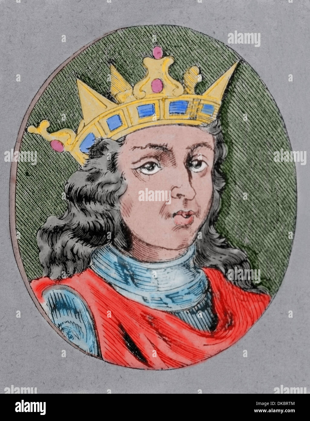 Bermudo III of Leon (1017-1037). King of Leon (1028-1037). Engraving. Colored. Stock Photo
