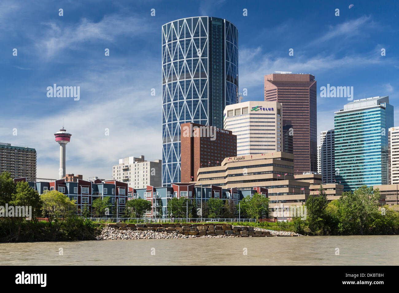 The Bow River and the city skyline of Calgary, Alberta, Canada Stock ...