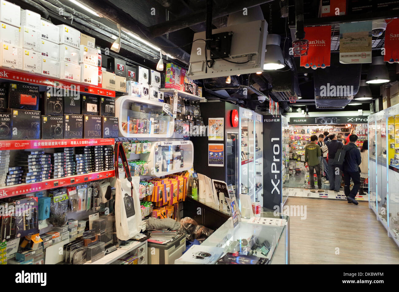 camera shop in hong kong with all camera and accessories in box display. Stock Photo