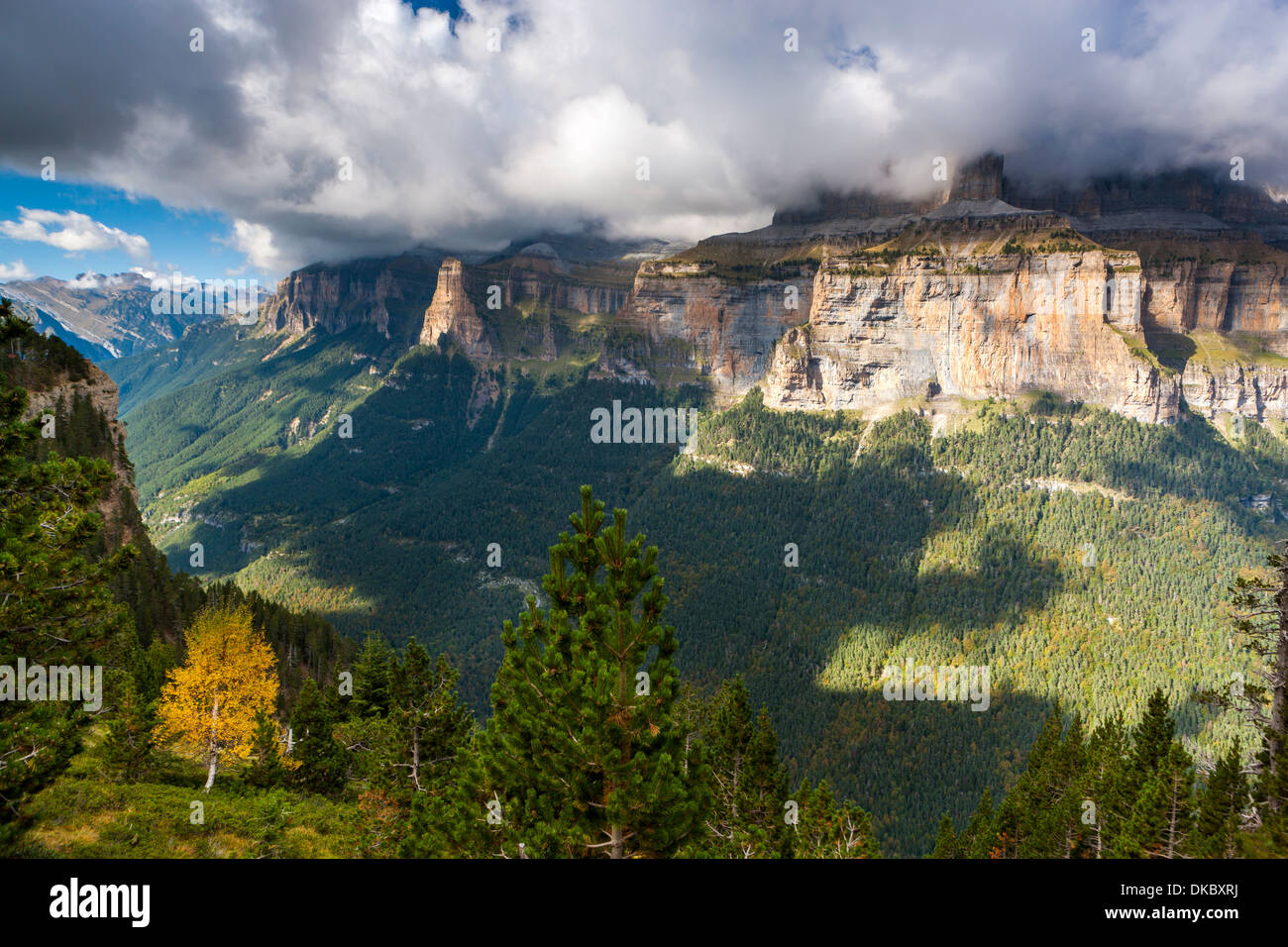 View over the Ordesa Valley from Faja Pelay, Parque Nacional de Ordesa y Monte Perdido, Pyrenees, Huesca, Aragon, Spain, Europe. Stock Photo