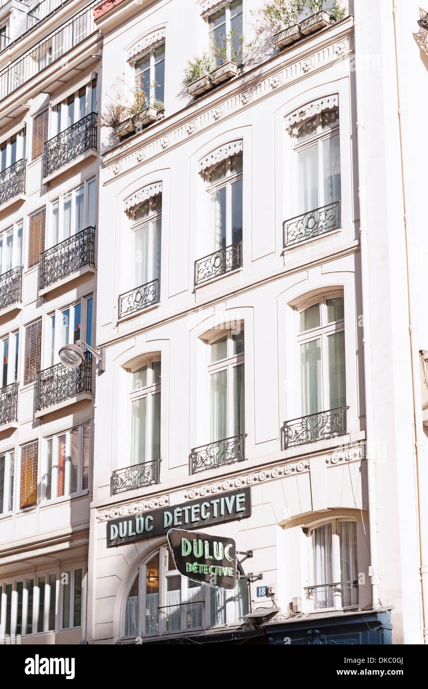 Paris, France - office of the famous Duluc Detective agency on Rue du Louvre Stock Photo