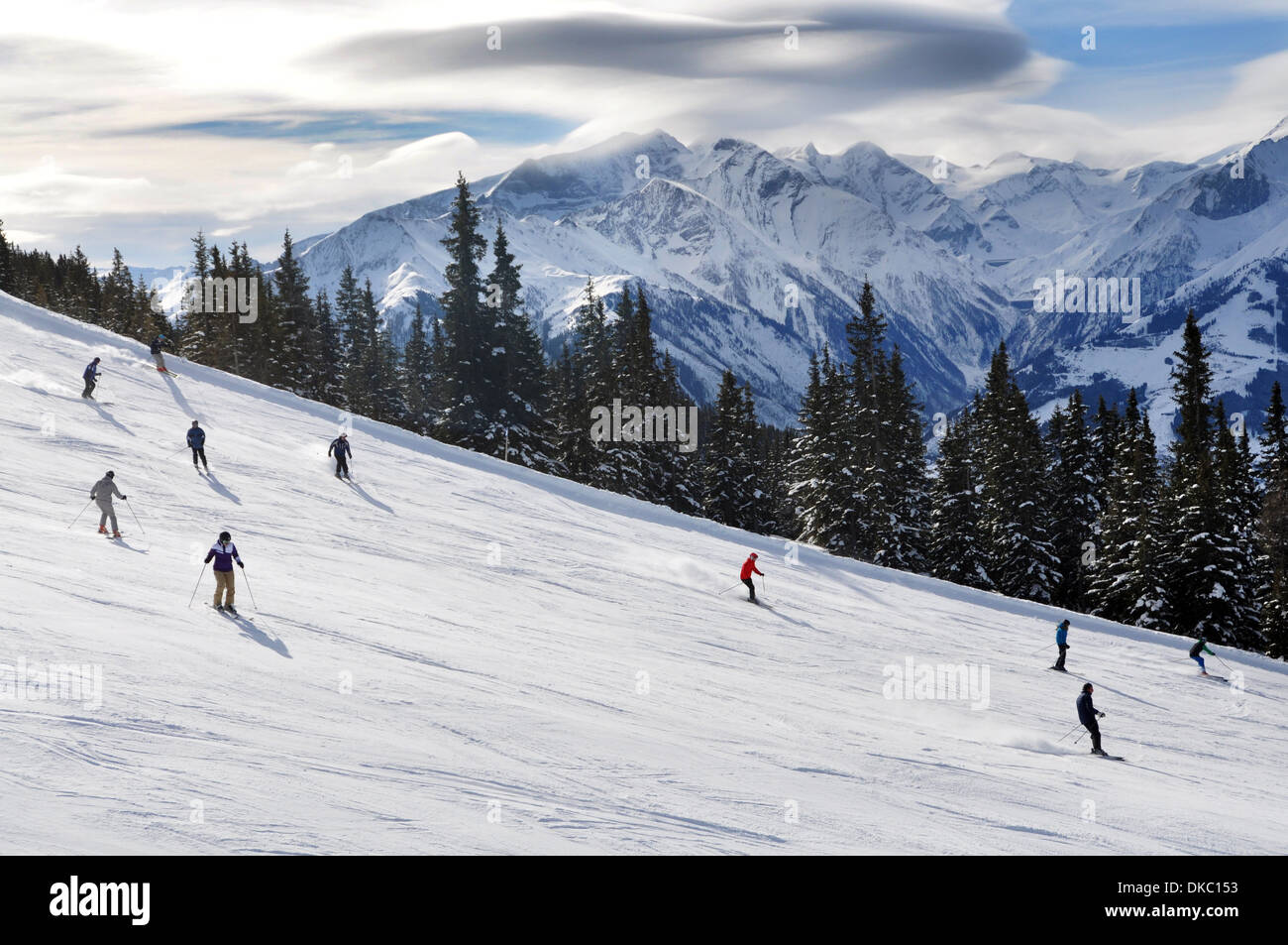 Ski resort landscape, Austrian Alps Stock Photo
