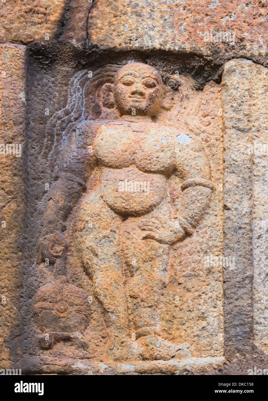 Mural of Shiva on thick inside walls of Bangalore's old fort. Stock Photo