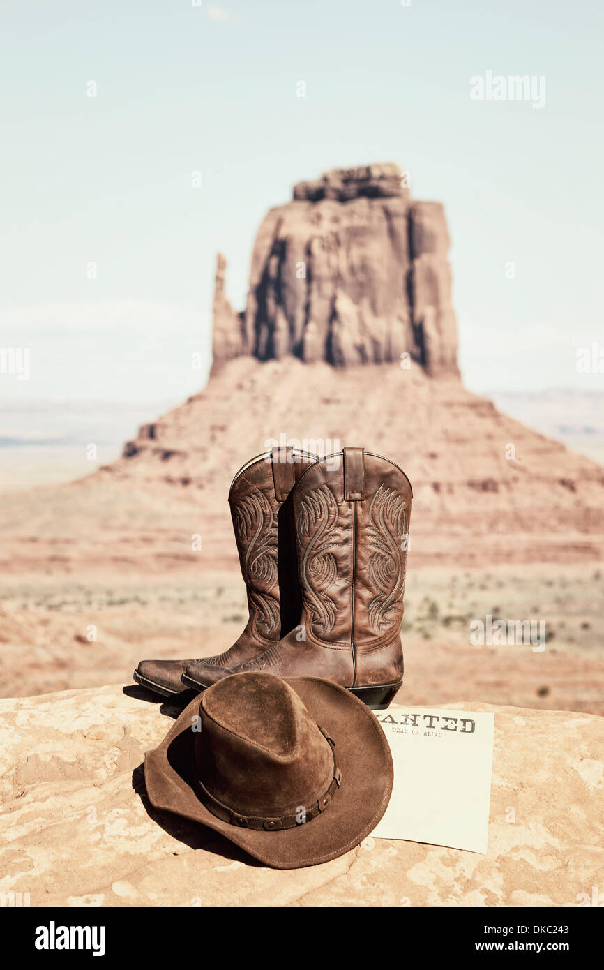 boots and hat at famous Monument Valley, USA Stock Photo