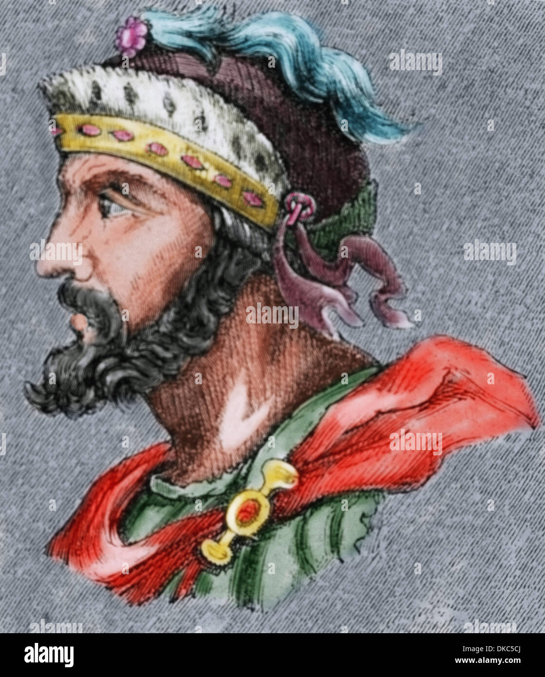 Athanagild (died 567). Visigothic King of Hispania and Septimania. Engraving. Colored. Stock Photo