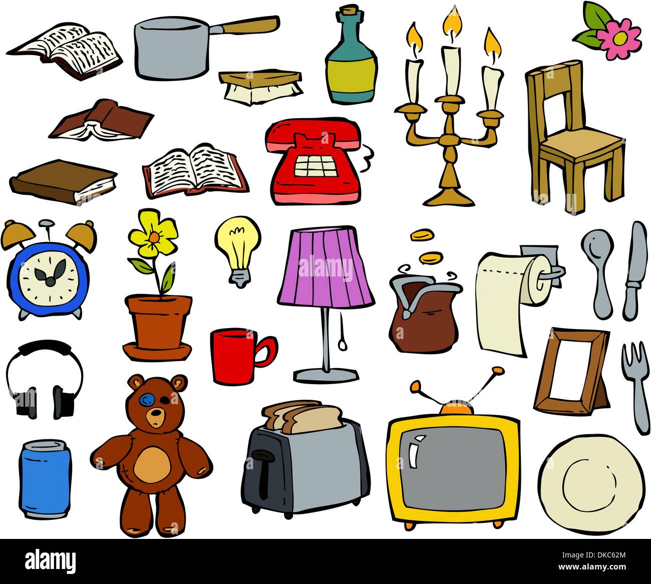 Household items doodle design elements vector illustration Stock