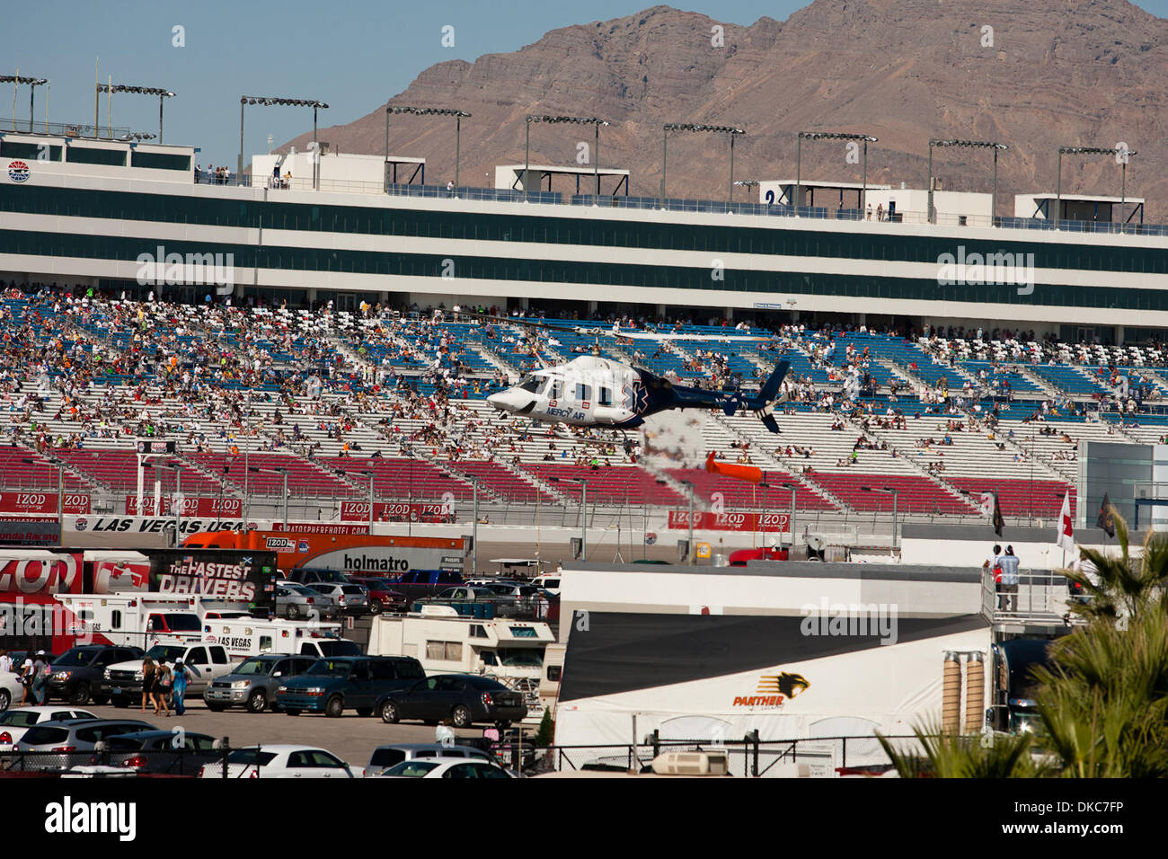Oct. 16, 2011 - Las Vegas, Nevada, U.S - Dan Wheldon, driver of the #77 Bowers & Wilkins Honda, is being air lifted to the hospital after a major crash on lap 13 during the IndyCar racing action at the IZOD IndyCar World Championships at Las Vegas Motor Speedway in Las Vegas, Nevada.  Unfortunately, Wheldon succumbed to the injuries approximately an hour after the crash. (Credit Im Stock Photo