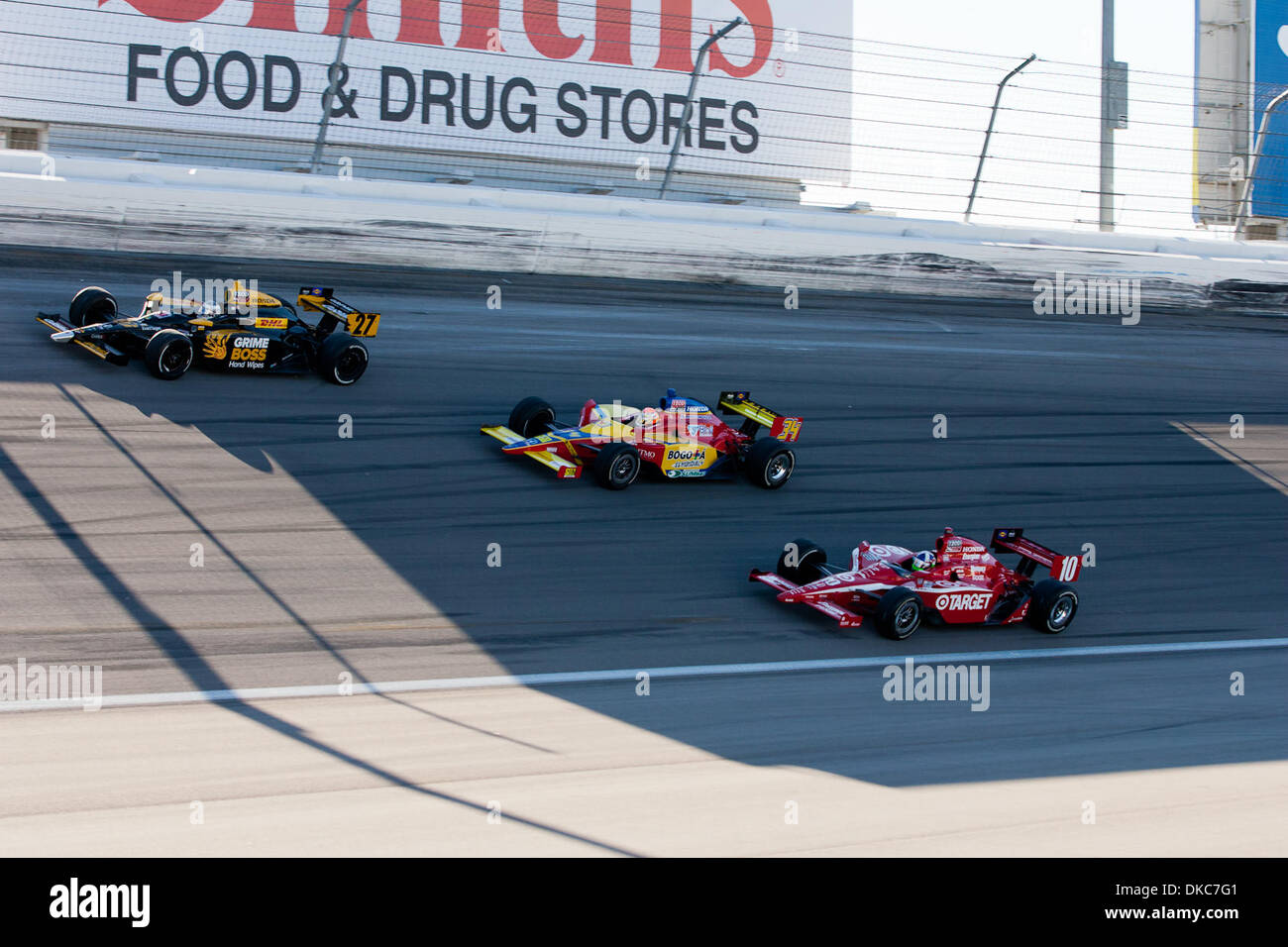 Oct. 16, 2011 - Las Vegas, Nevada, U.S - Upon news of Dan Wheldon's death, the rest of the drivers performed a five lap honor to Wheldon to conclude the race at the IZOD IndyCar World Championships at Las Vegas Motor Speedway in Las Vegas, Nevada.  No race winner was announced and Dario Franchitti was named the 2011 IZOD IndyCar World Champion. (Credit Image: © Matt Gdowski/Southcr Stock Photo