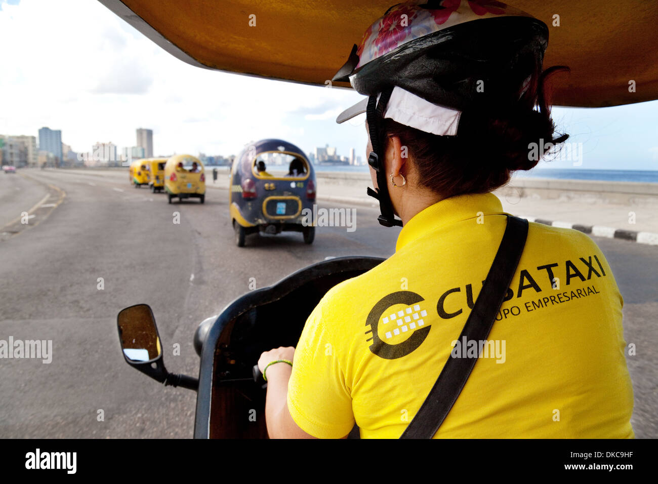 Cuban coco taxi taxis on the Malecon, Havana, Cuba, Caribbean Stock Photo