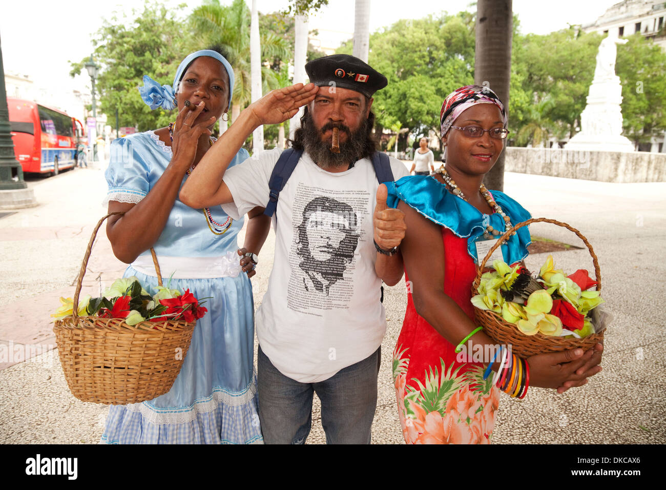 Local Cuban people dressed up and posing for tourists, Havana, Cuba, Caribbean Stock Photo