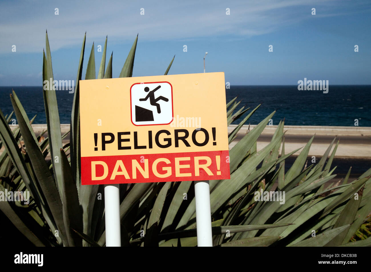 Danger sign in Spanish, Danger of falling, Havana Cuba Caribbean Stock