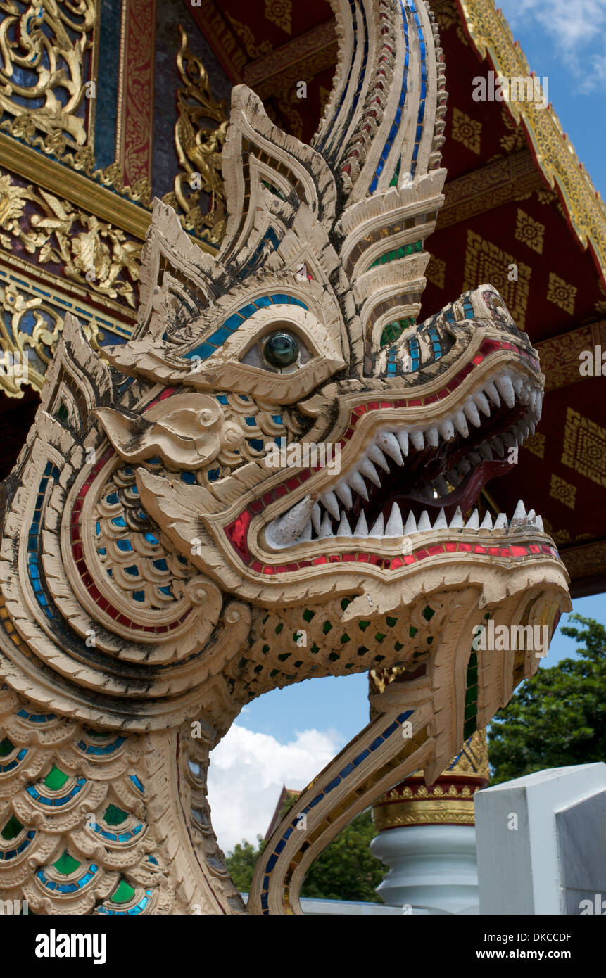 Dragon guardian at temple in Chiang Mai, Thailand Stock Photo