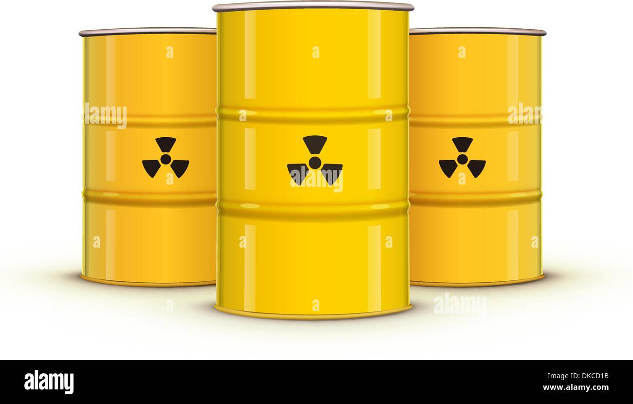 Vector illustration of yellow metal barrels with nuclear waste Stock Vector