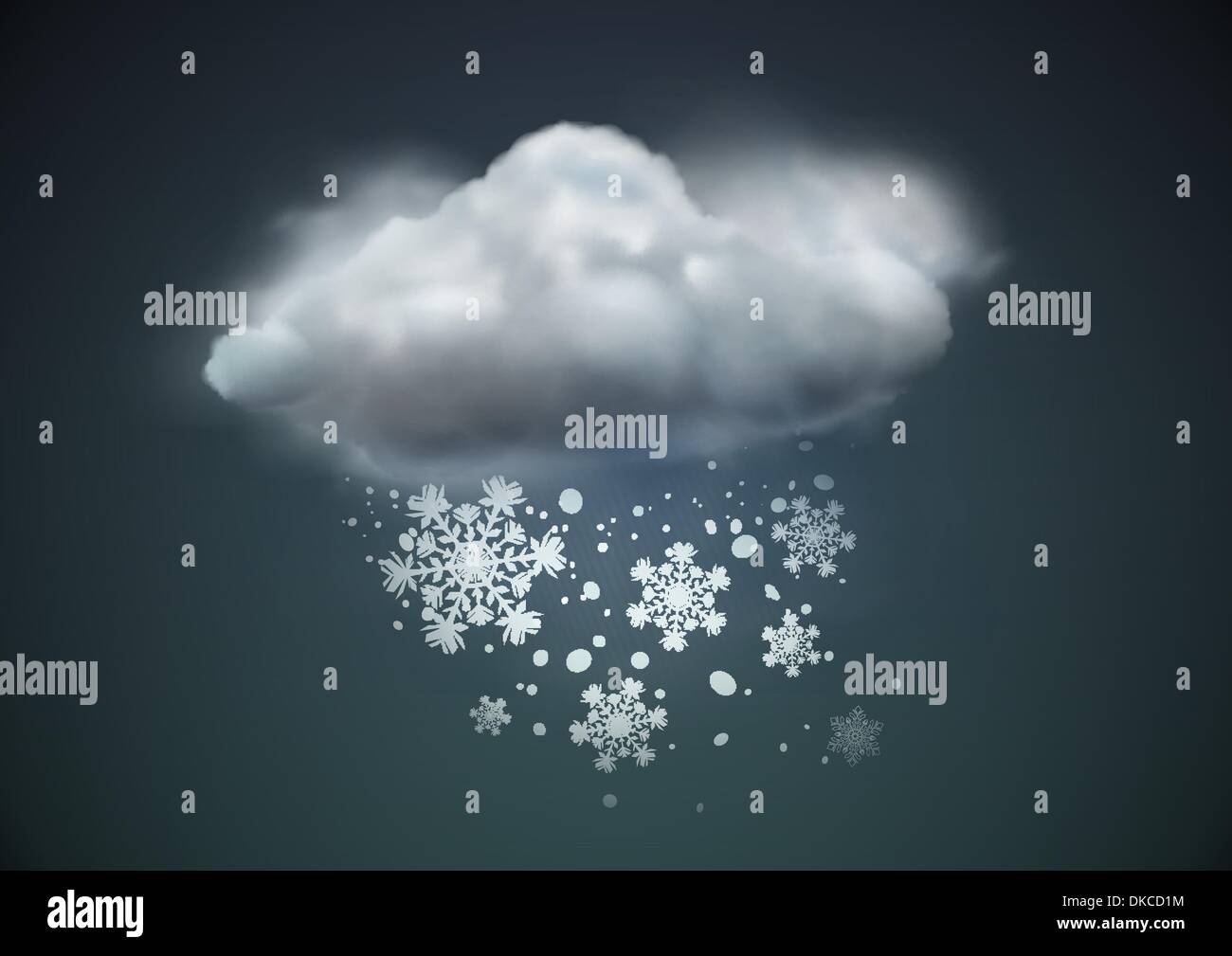 Vector illustration of cool single weather icon - cloud with snow in the dark sky Stock Vector