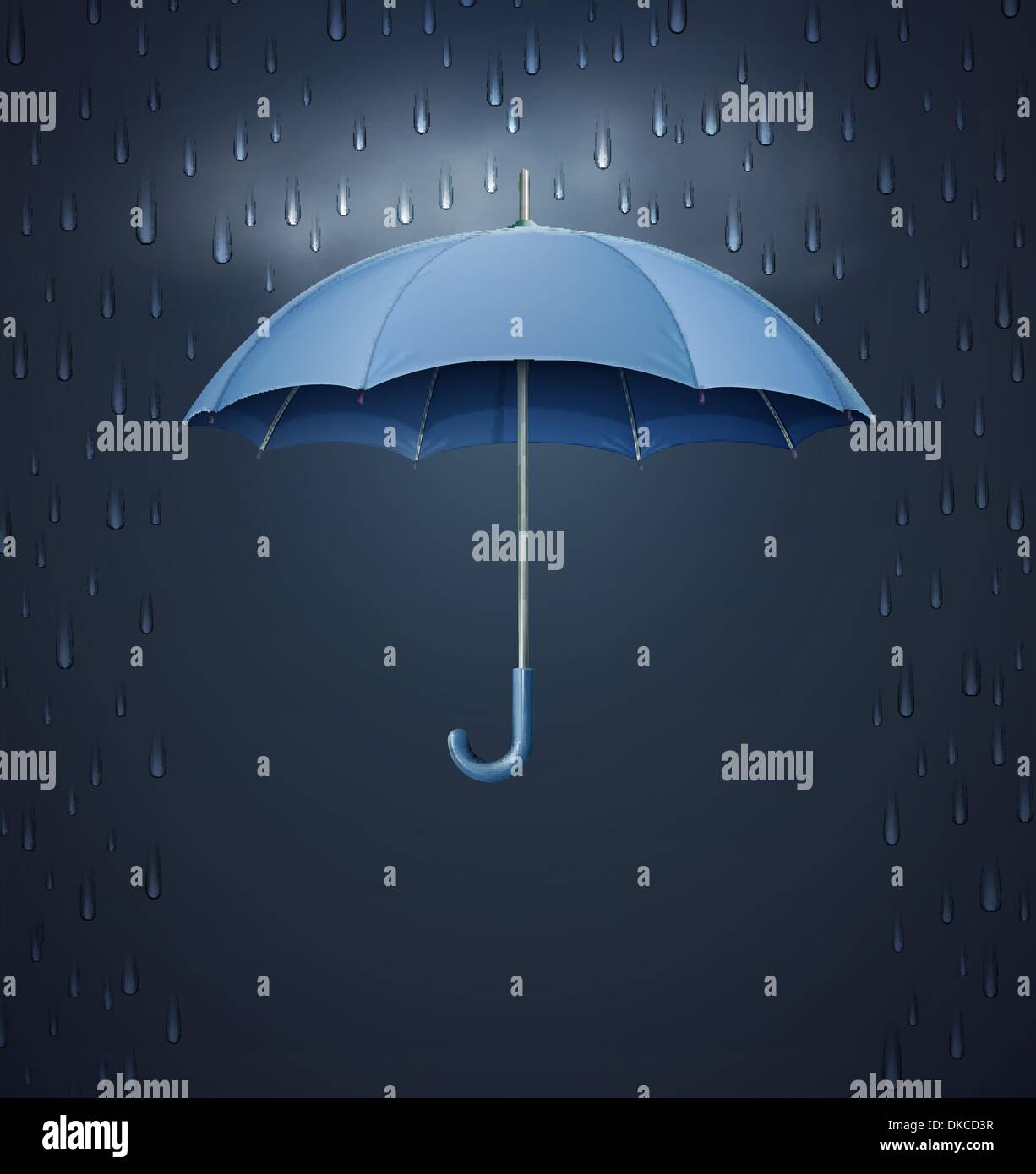 Vector illustration of cool single weather icon - elegant opened umbrella with heavy fall rain in the dark sky Stock Vector