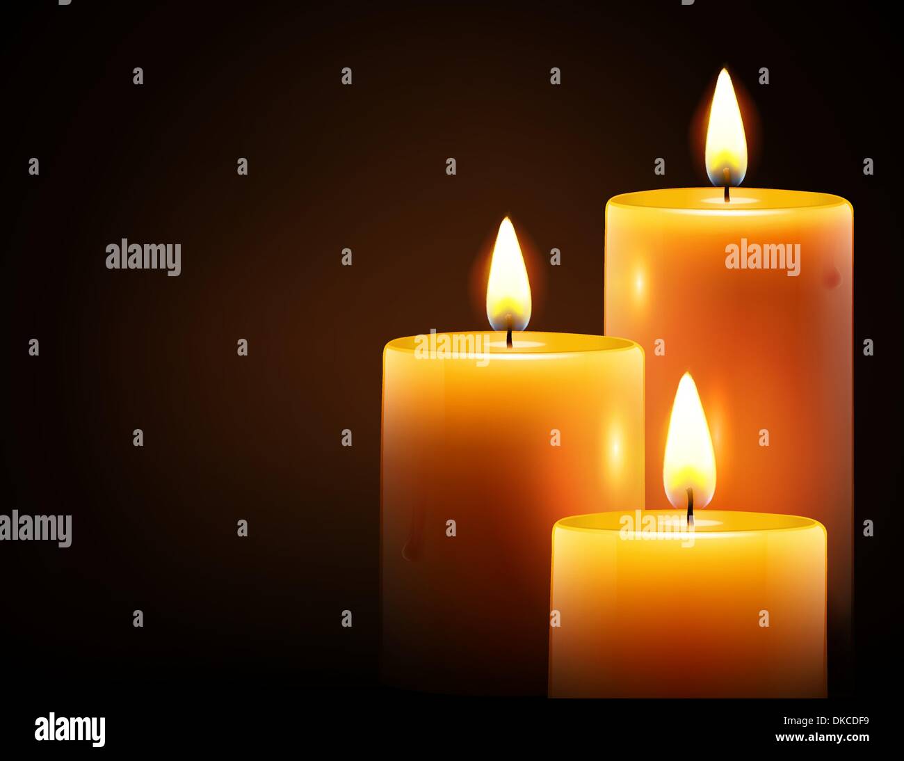 Vector illustration of three yellow candles on dark background Stock ...