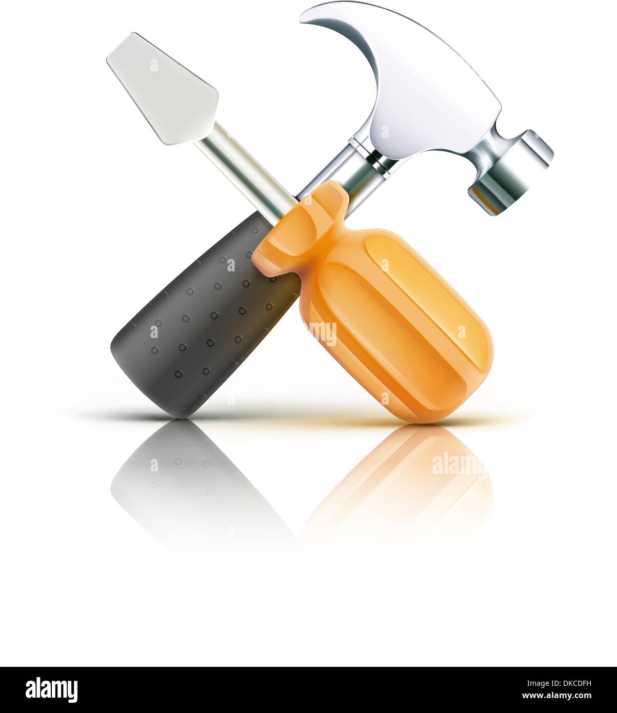 Vector illustration of detailed screwdriver and hammer icon isolated on