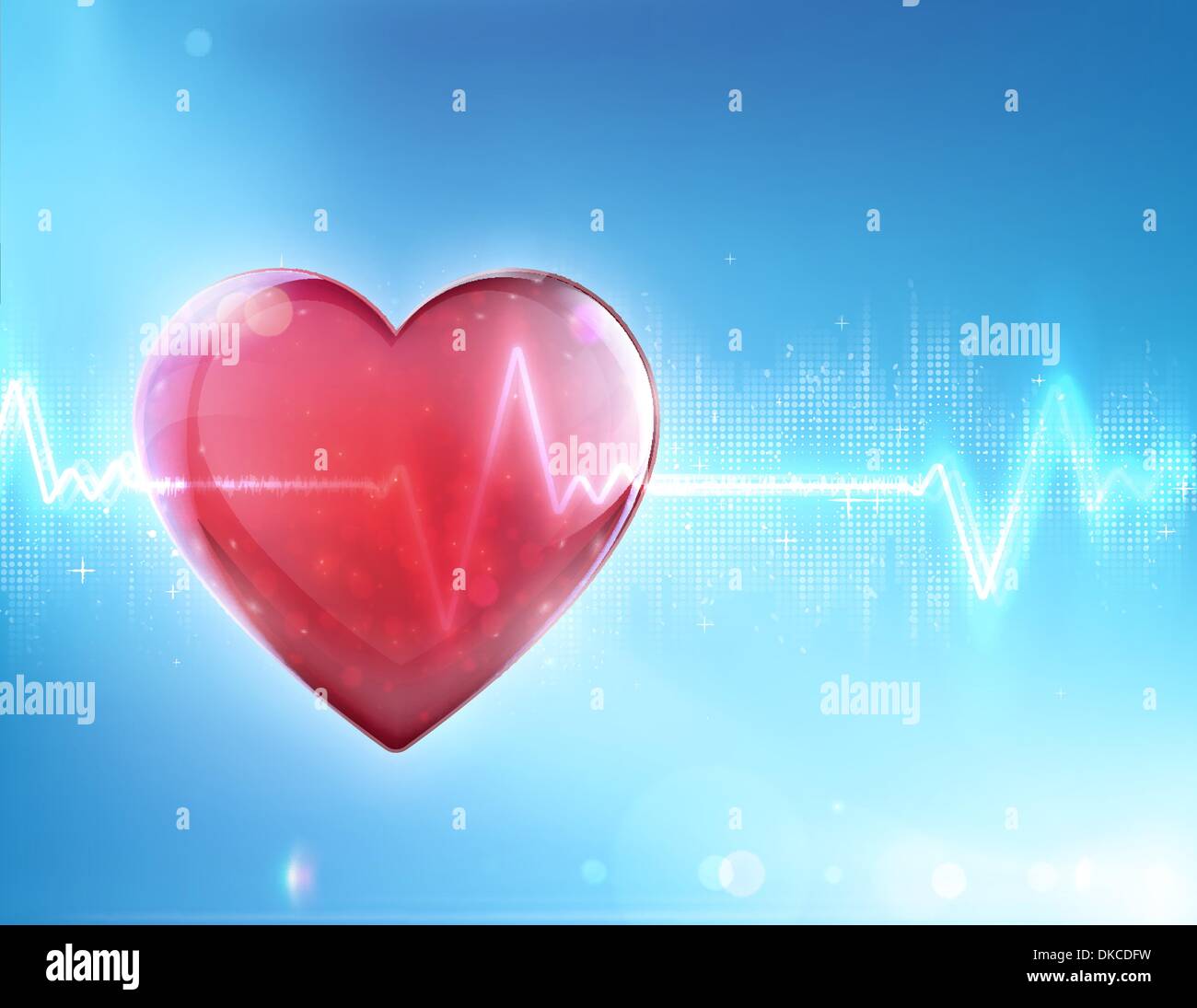 Vector illustration of red heart shape with electrocardiogram line on ...