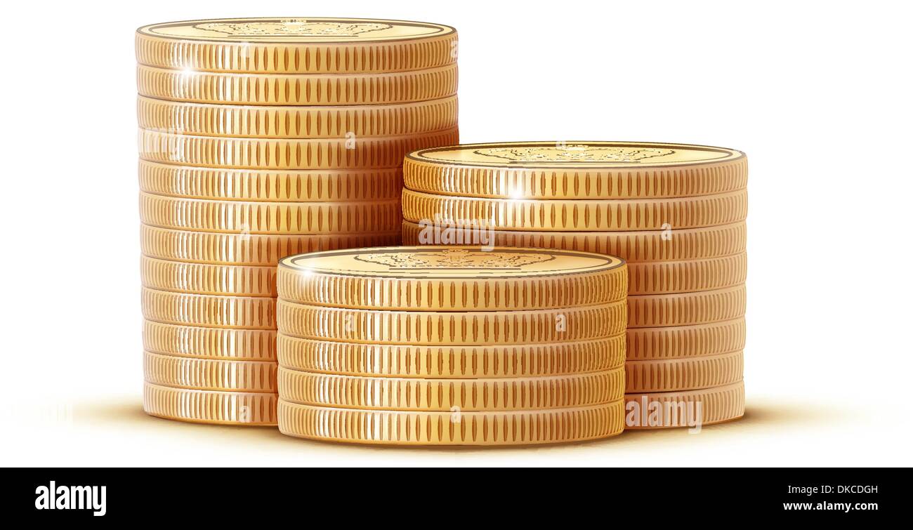 Vector illustration stacks of golden coins isolated on a white ...