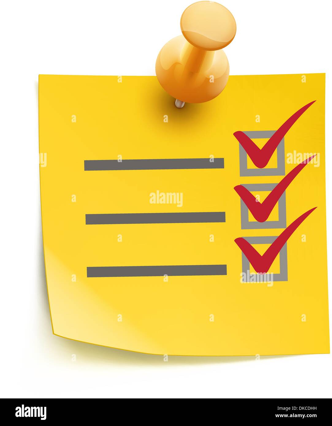 Vector illustration of cool yellow check list with push pin isolated on ...