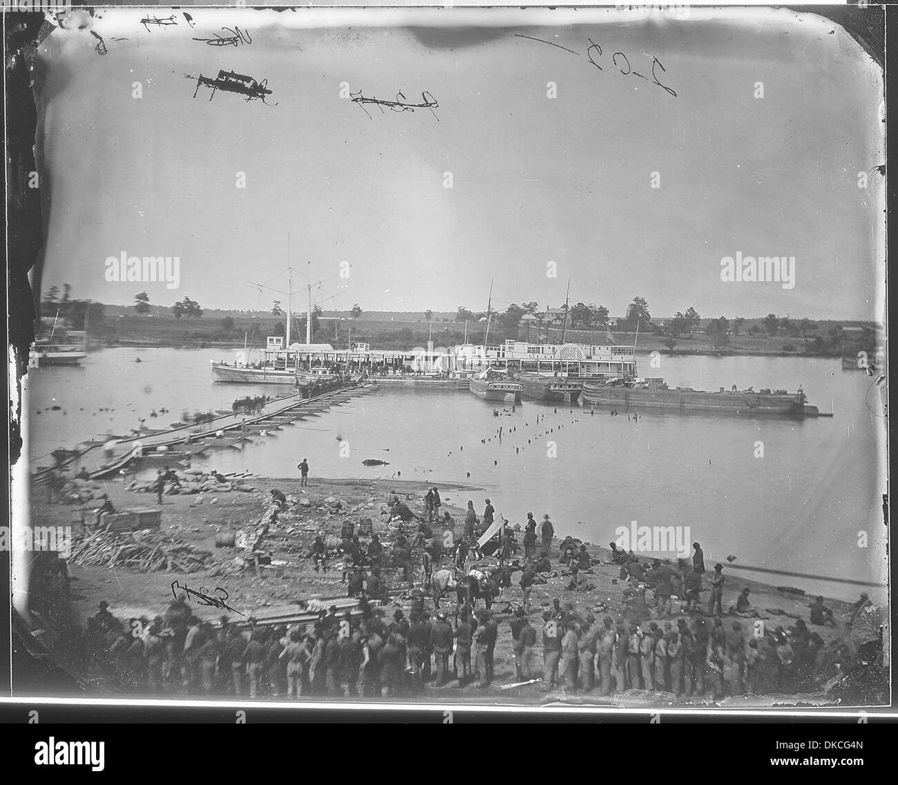 This historic image shows a military landing on the James River during ...
