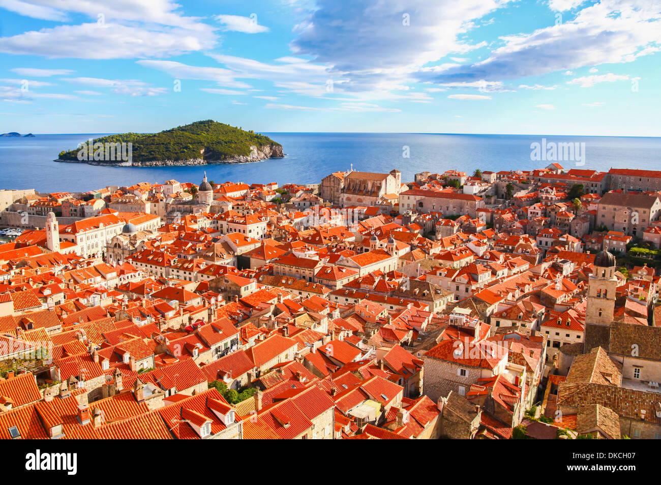 View of many landmarks of Old town in city of Dubrovnik, Croatia Stock Photo
