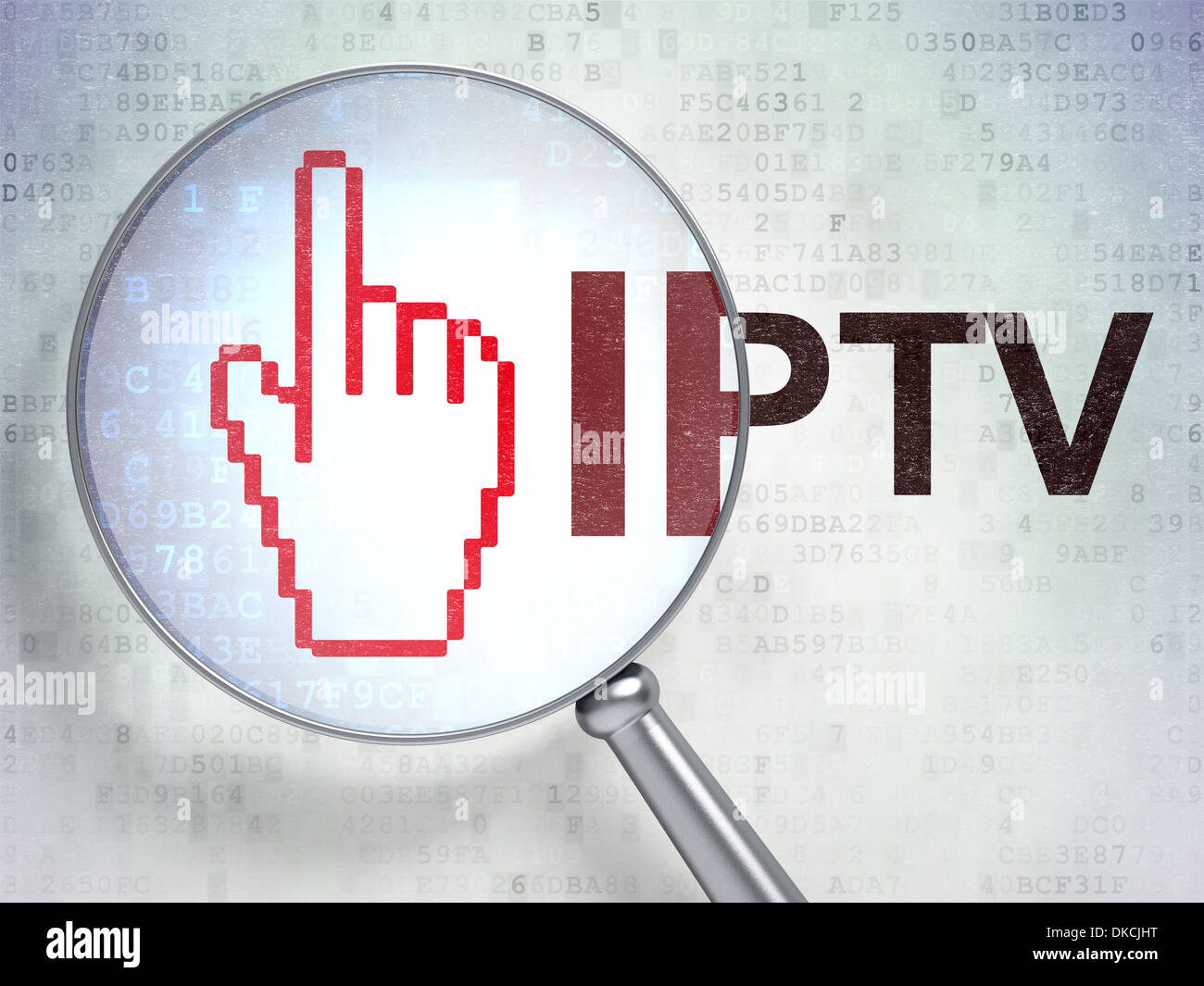 Web design concept: Mouse Cursor and IPTV with optical glass Stock ...