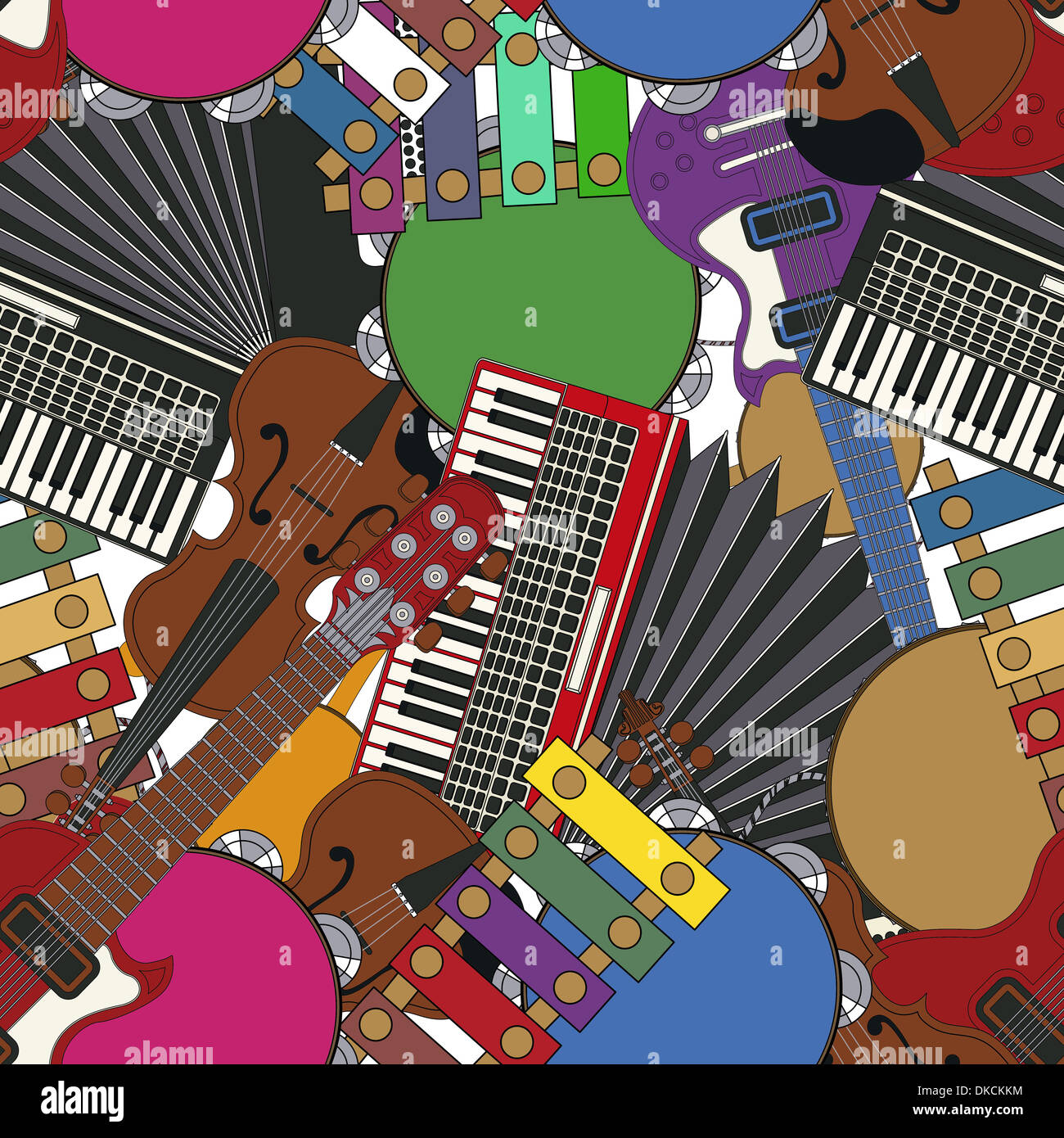 Cartoon style seamless pattern with various musical instruments Stock ...