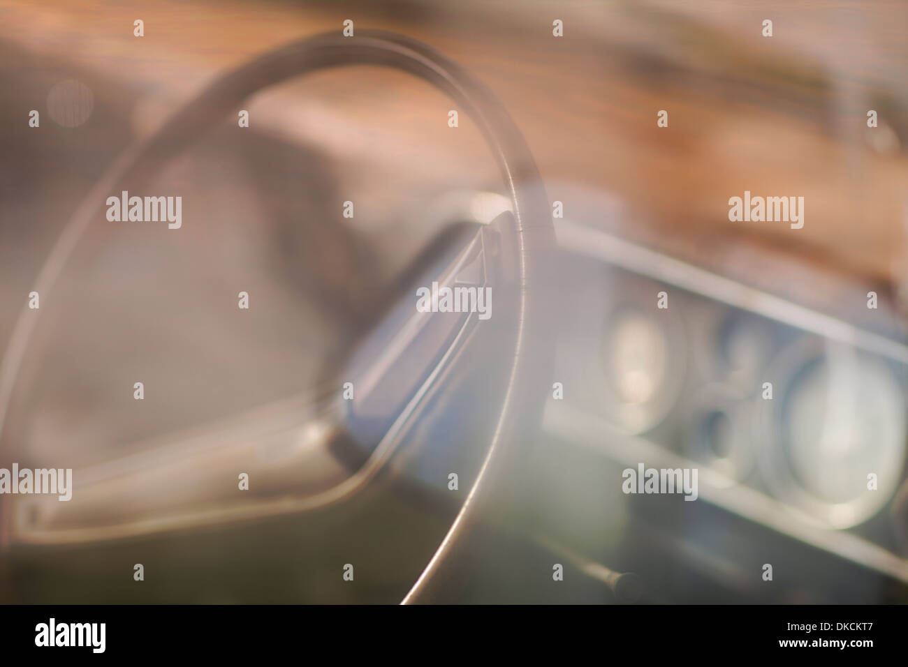 Blurred view of steering wheel Stock Photo