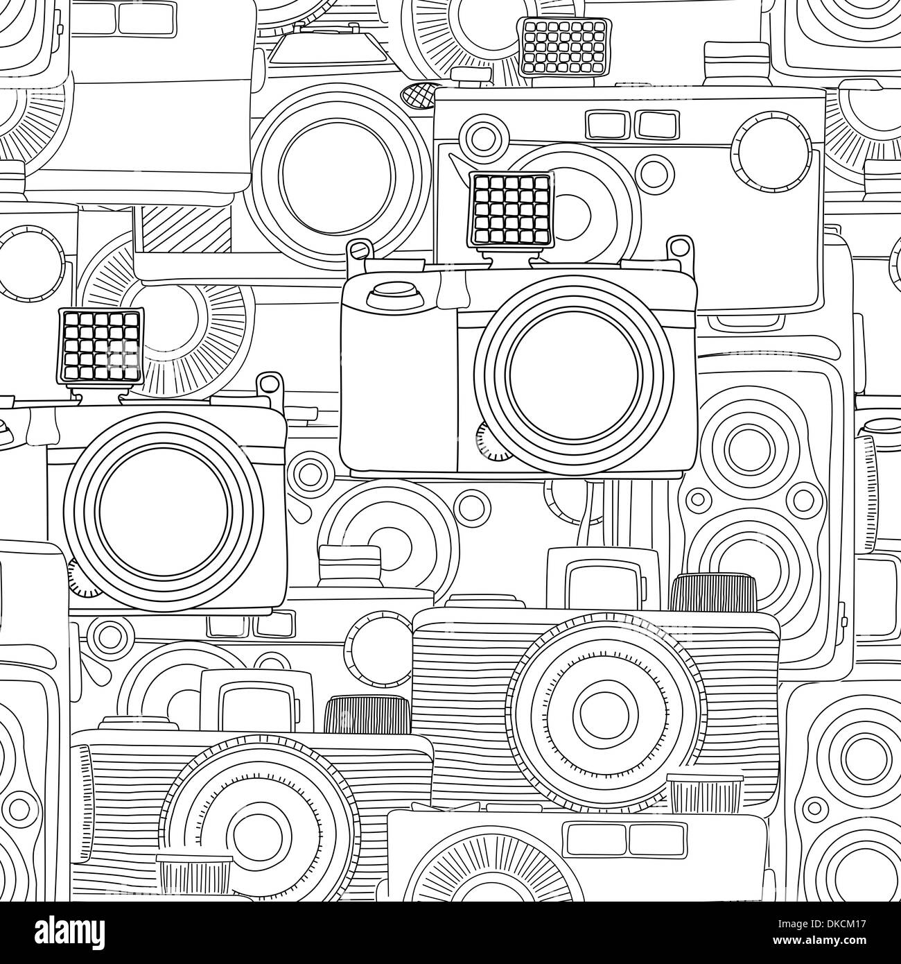 Seamless photography, vintage camera pattern in black and white Stock ...