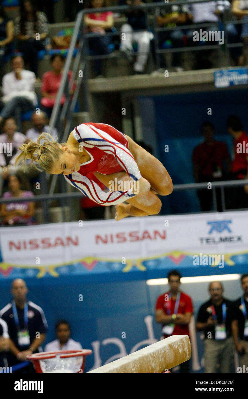 Oct. 24, 2011 - Guadalajara, Jalisco, Mexico - USA gymnast SHAWN JOHNSON performs on the balance beam during the team competition at the 2011 Pan American Games, Guadalajara. The U.S. took the gold medal in artistic gymnastics (Credit Image: © Jeremy Breningstall/ZUMAPRESS.com) Stock Photo