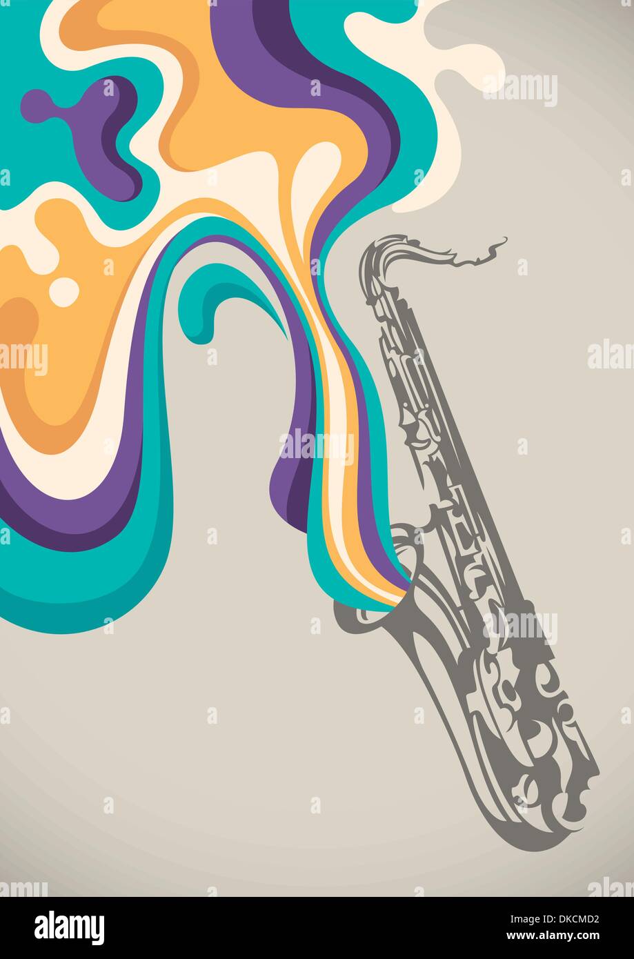 Saxophone with liquid abstraction Stock Vector