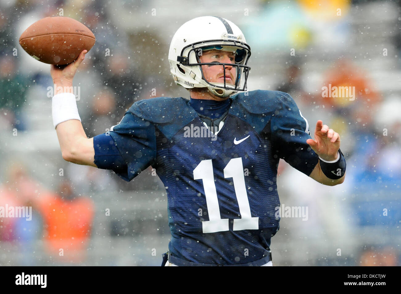 Oct. 29, 2011 - State College, Pennsylvania, United States of America - Penn State quarterback Matt McGloin (11) drops back to pass the ball against the Illinois defense during a Big 10 matchup at Happy Valley.  Penn State and Illinois are scoreless at the half. (Credit Image: © Brian Freed/Southcreek/ZUMAPRESS.com) Stock Photo