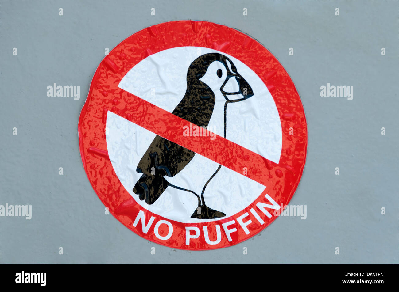 'No Puffin' no smoking sign on a passenger ferry boat, Highland region, Scotland, UK. Stock Photo