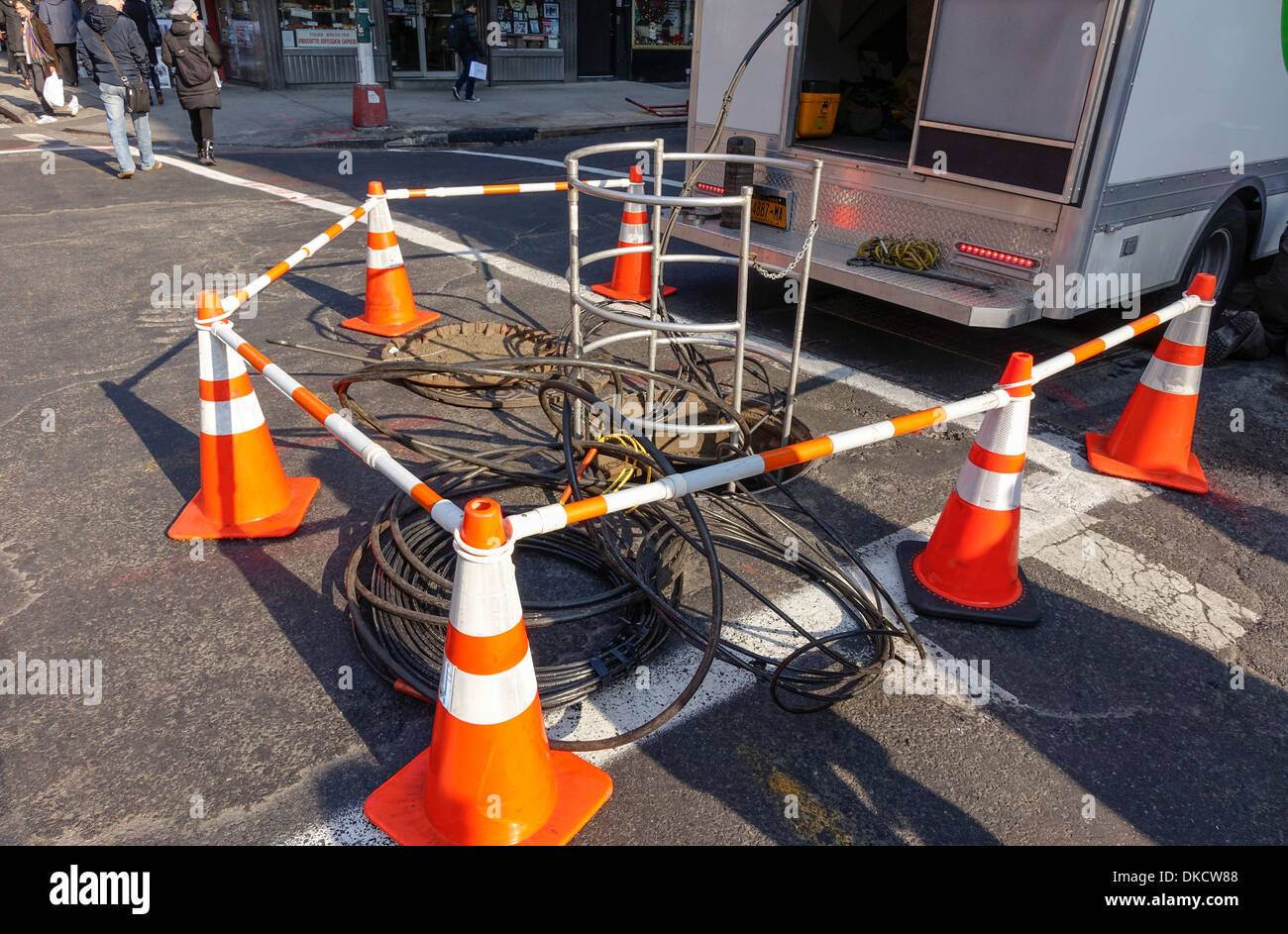 Large Traffic Cones On A Street In New York City Stock, 59 OFF