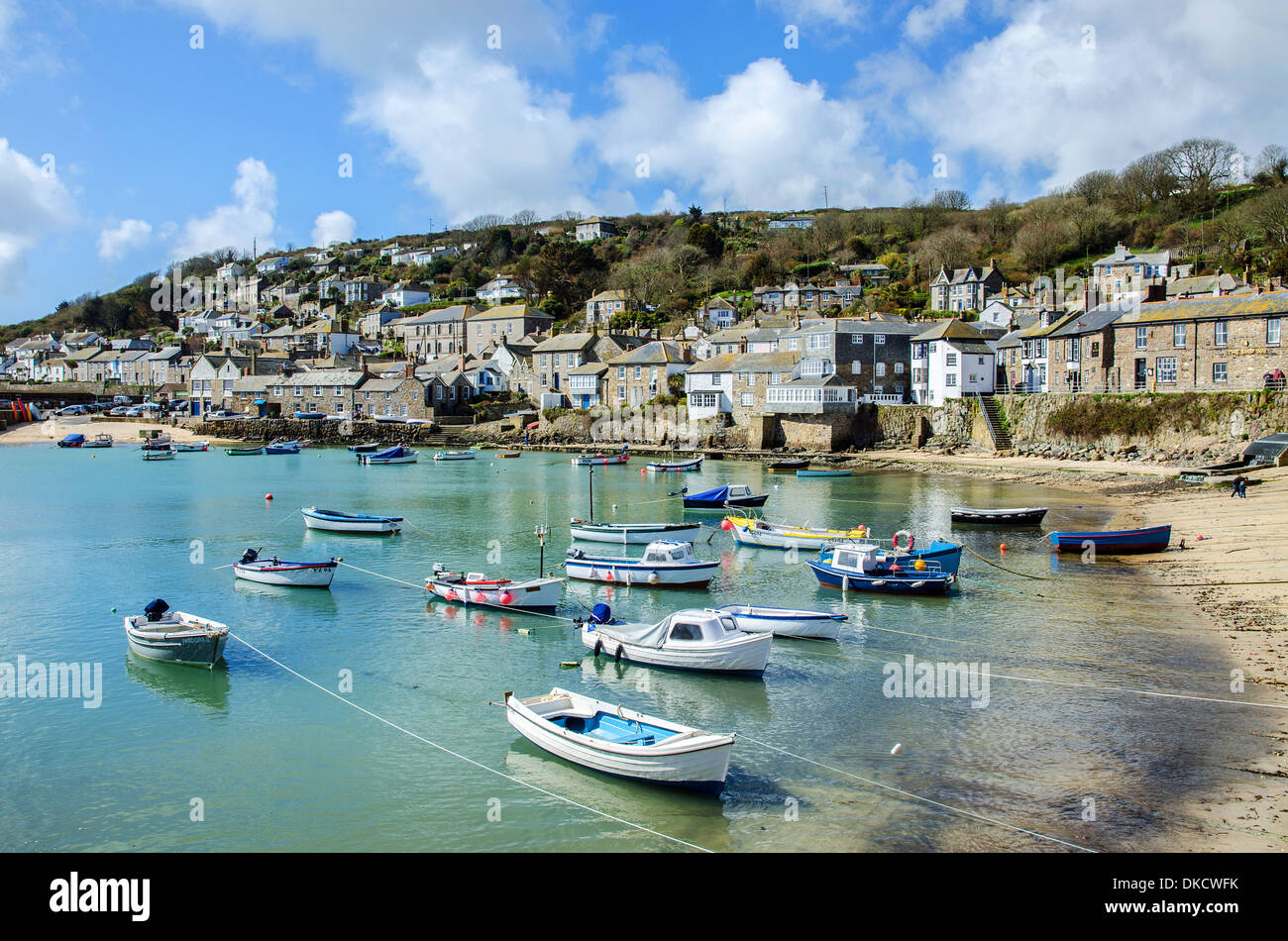 boats moored in the harbour at Mousehole, Cornwall, UK Stock Photo