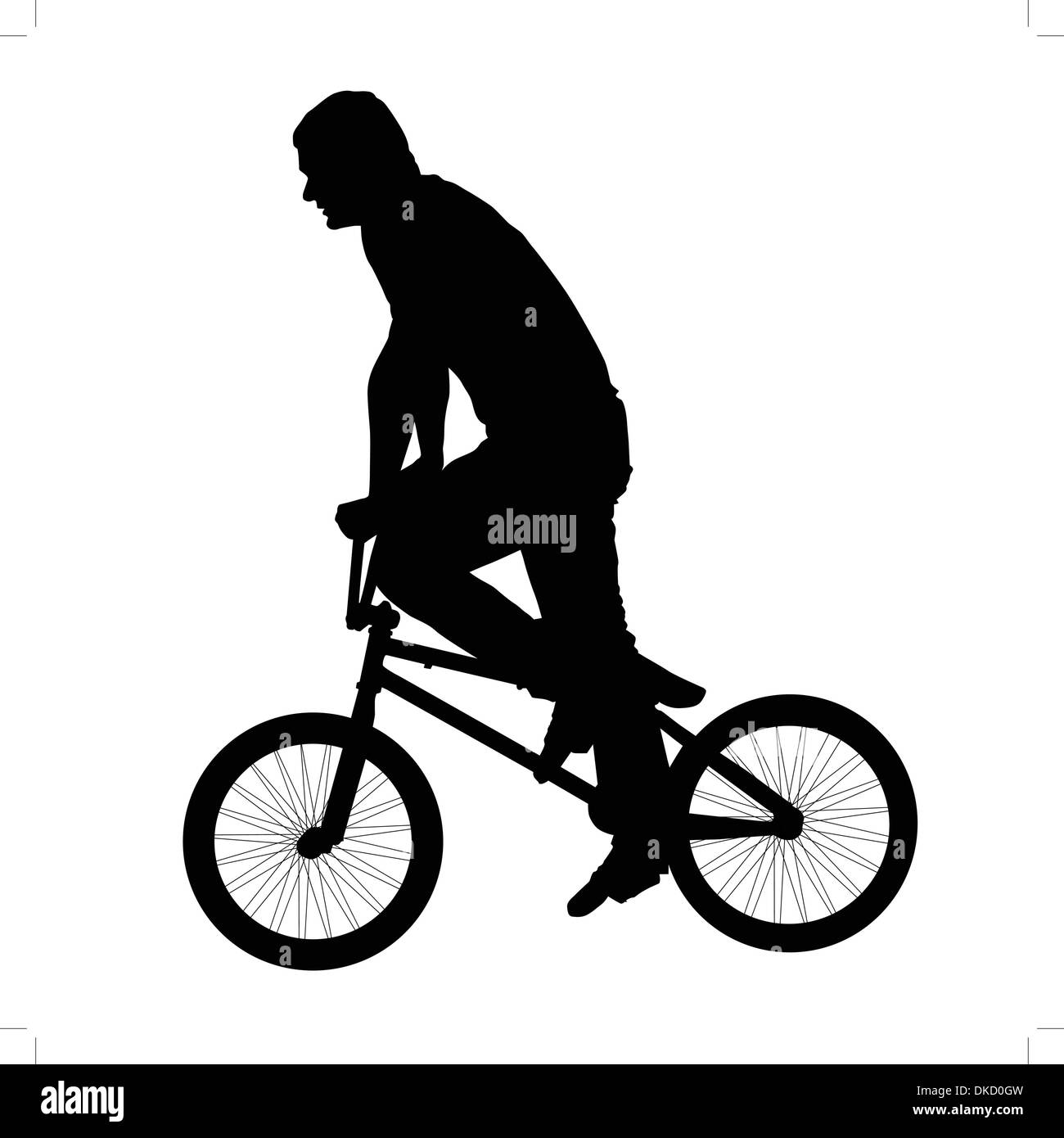 Black silhouette of a young man on a bike Stock Vector