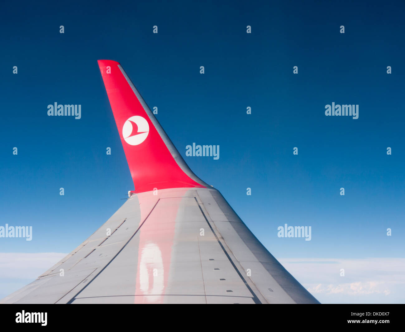 Turkish airlines logo on a plane wing Stock Photo