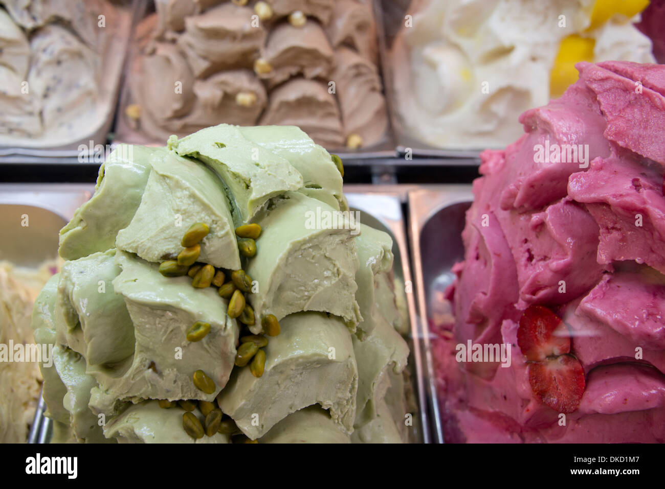 Italy, Tuscany, Florence. Typical Italian frozen gelato (ice cream), pistachio. Stock Photo