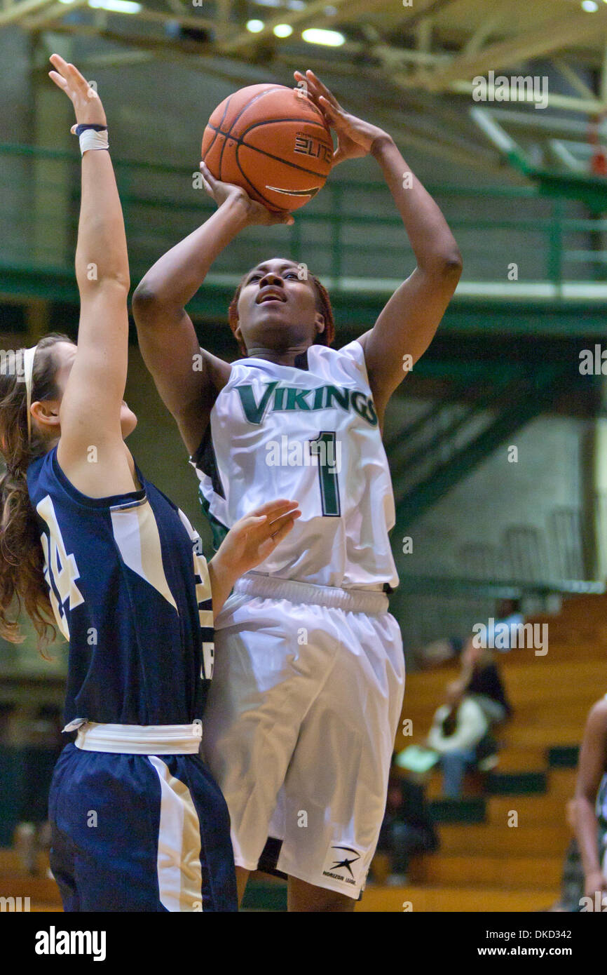 Nov. 1, 2011 - Cleveland, Ohio, U.S - Cleveland State forward Imani Gordon (1) puts up a shot against John Carroll forward Hilary Liwosz (24) during the first half.  Cleveland State defeated John Carroll 87-55 at Woodling Gym in Cleveland, Ohio. (Credit Image: © Frank Jansky/Southcreek/ZUMAPRESS.com) Stock Photo