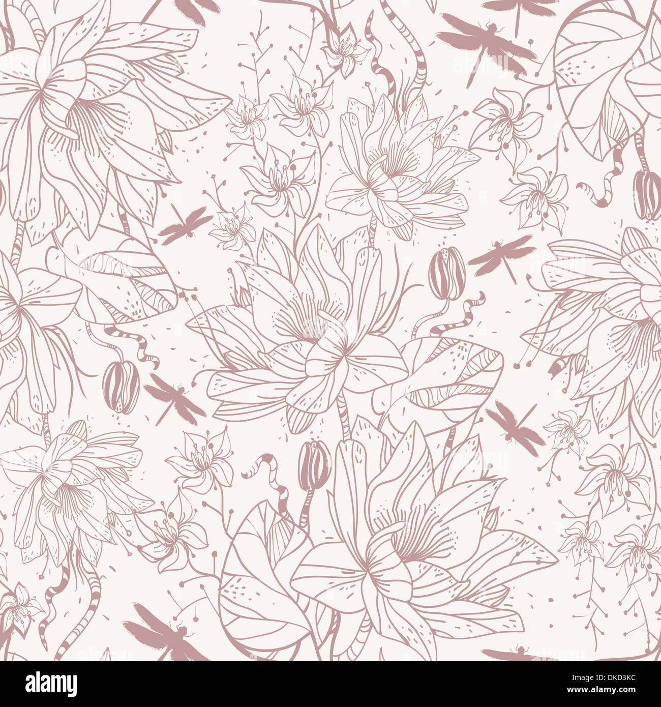 vector seamless pattern with waterlilies and dragonflies Stock Vector ...