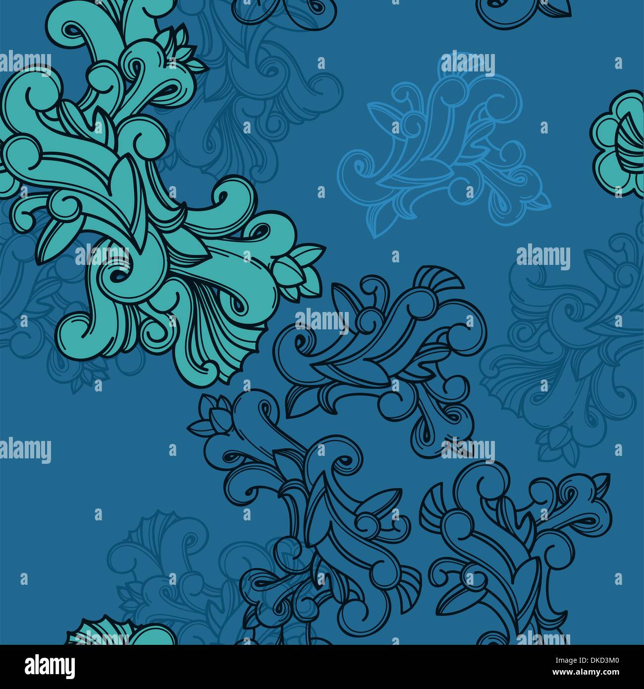 vector seamless pattern with abstract curls on a blue background Stock ...