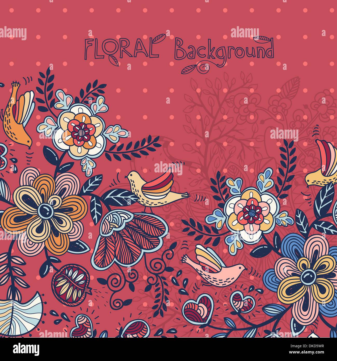 vector floral background with abstract flowers and birds Stock Vector ...