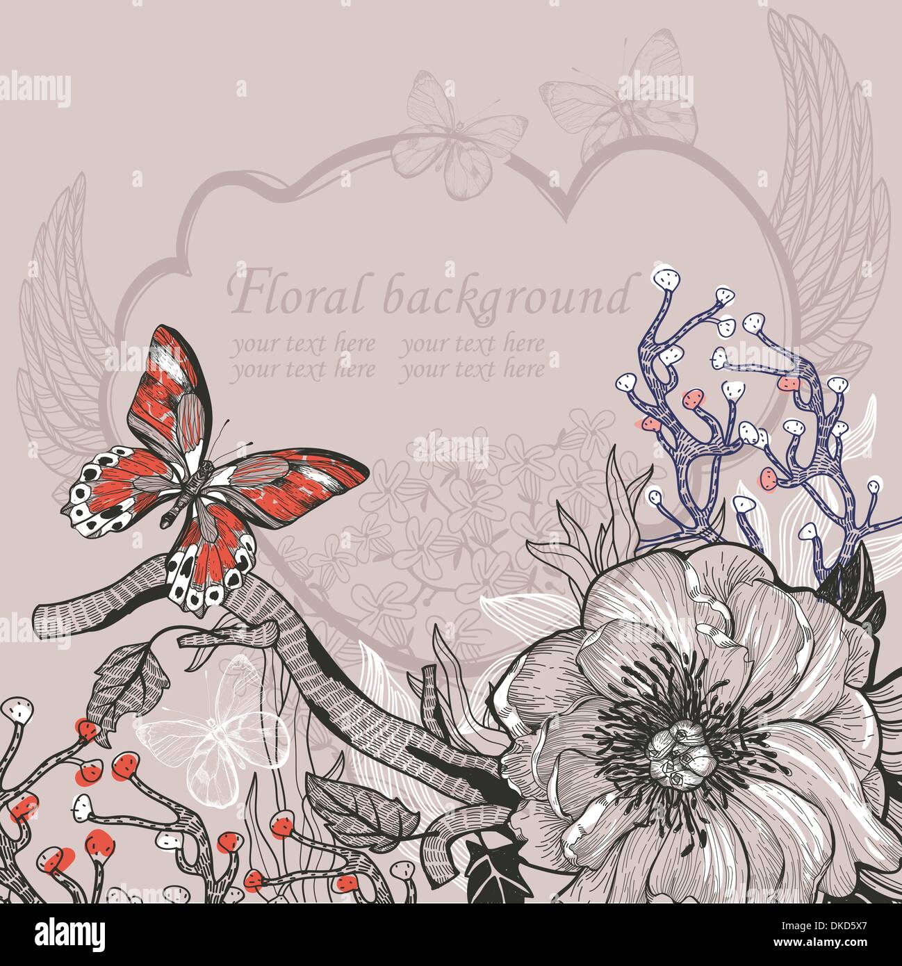 vector floral background with flowers and butterflies Stock Vector ...