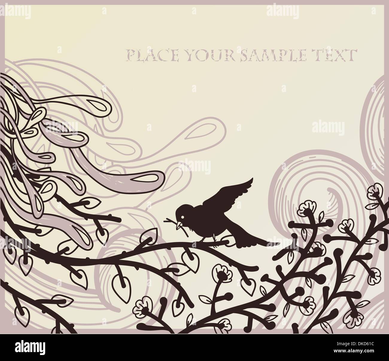 vector illustration of a bird on a blooming tree Stock Vector Image ...